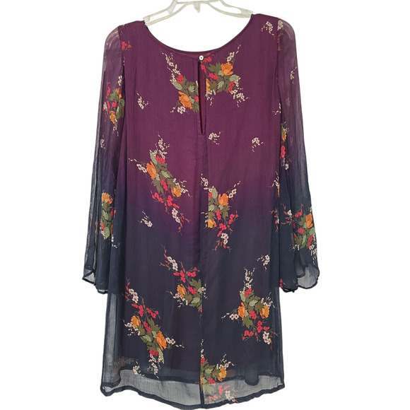 Sundance Women’s Floral Ombre Dress  Bell Sleeve Sheer Purple Navy Blue Size SP - Picture 1 of 4